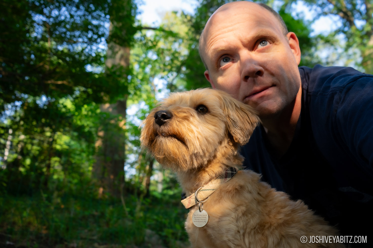 Josh Ivey Abitz photographer with Lucky Jo the dog in the Hudson Valley.