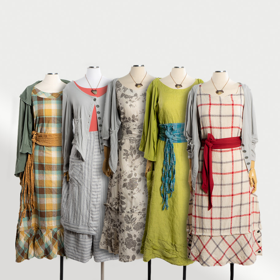 Five looks from the Ivey Abitz collection of women's bespoke clothing.